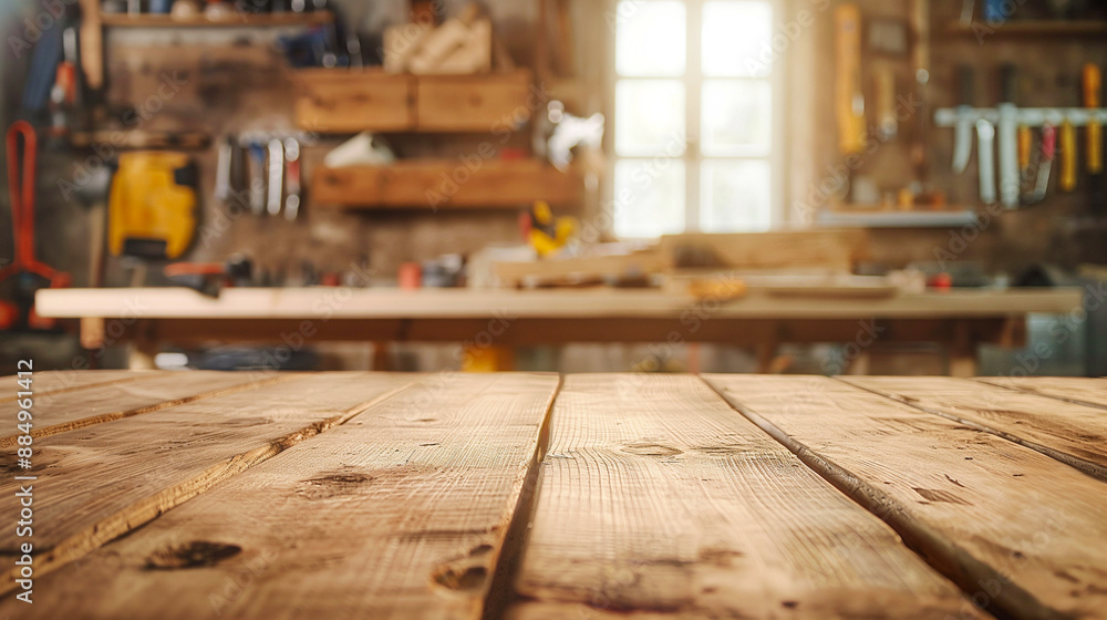 Wooden table in the carpentry workshop Wooden table in the carpentry workshop
