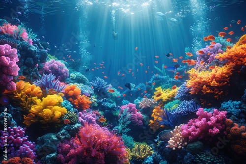 Wallpaper Mural A vibrant underwater scene with colorful coral reefs, schools of fish, and a scuba diver exploring the marine life. Torontodigital.ca