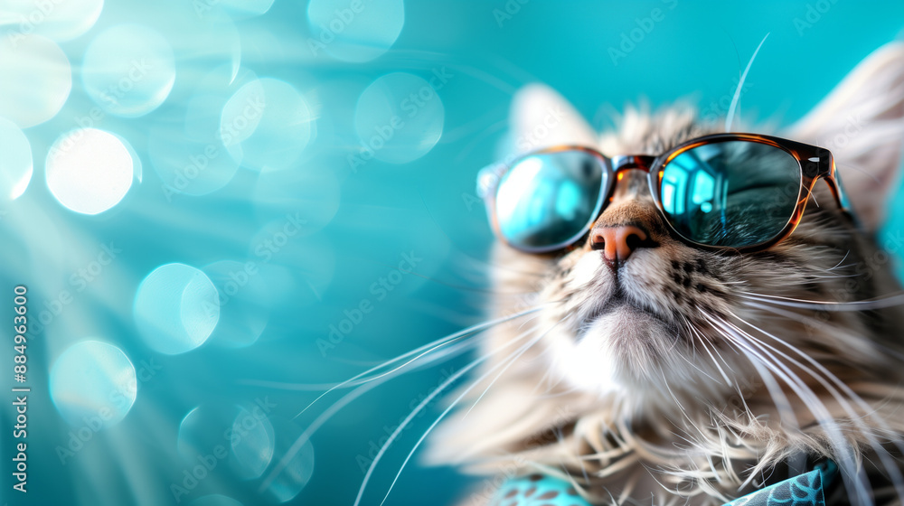 cat with sunglasses on bokeh blurred background with copy space, perfect as wallpaper cat with sunglasses on bokeh blurred background with copy space, perfect as wallpaper