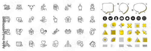 Set of Face attention, Hospital nurse and Group people line icons for web app. Design elements, Social media icons. Fingerprint access, Leader run, Augmented reality icons. Vector