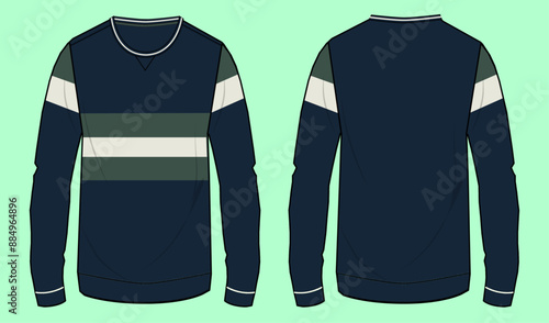mens long sleeve navy pique sweatshirt flat sketch vector.