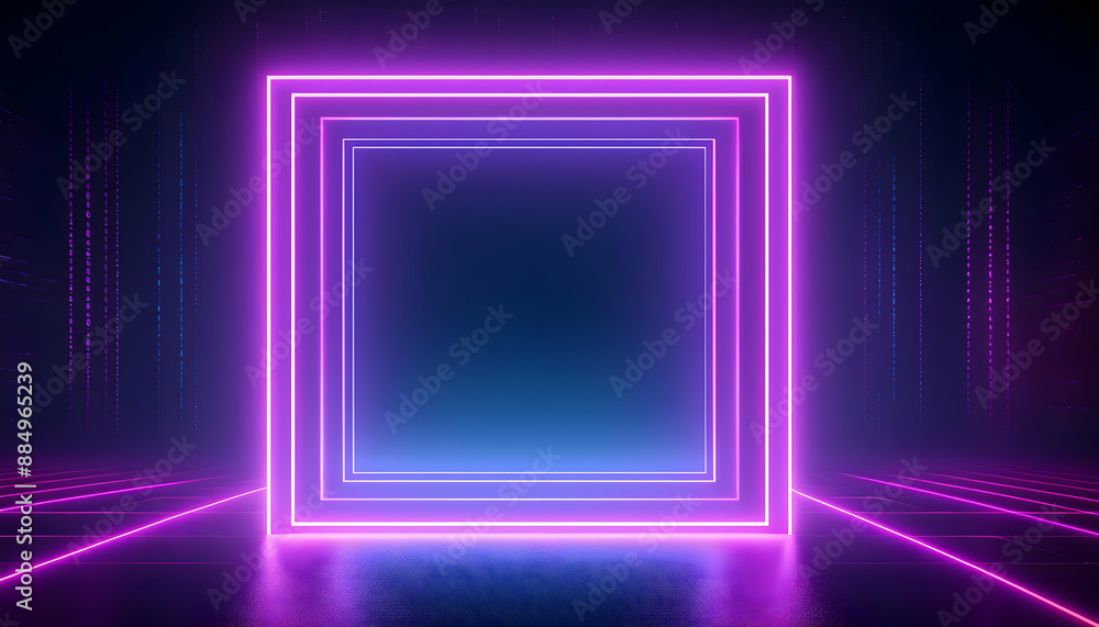 3d Render Abstract Geometric Background Bright Purple Neon Frame With