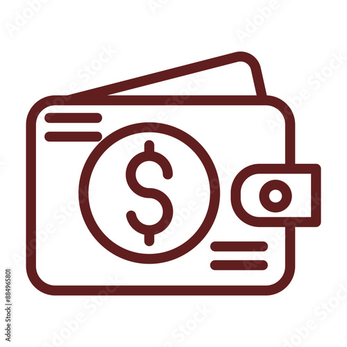 Wallet Vector Line Maroon Icon Design