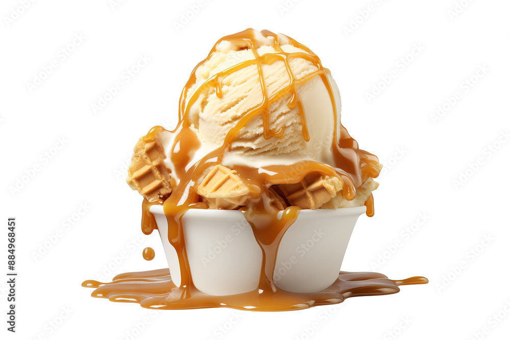 Fototapeta premium Creamy vanilla ice cream scoops in a bowl isolated on transparent background, ideal for food and dessert menus or advertising