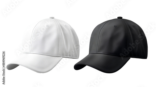 Set of black front and side view baseball caps isolated on transparent background, perfect PNG mockup template for artwork and graphic design projects