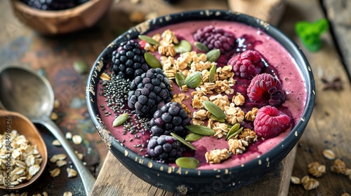 thie bowl, topped with granola and seeds 
ChatGPT
 photo