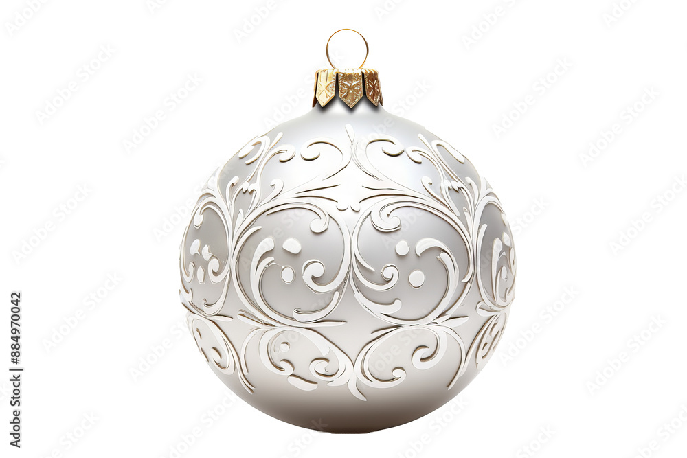 Silver christmas ball decoration isolated on transparent background, PNG format for holiday design projects, festive ornaments, and seasonal celebration graphics