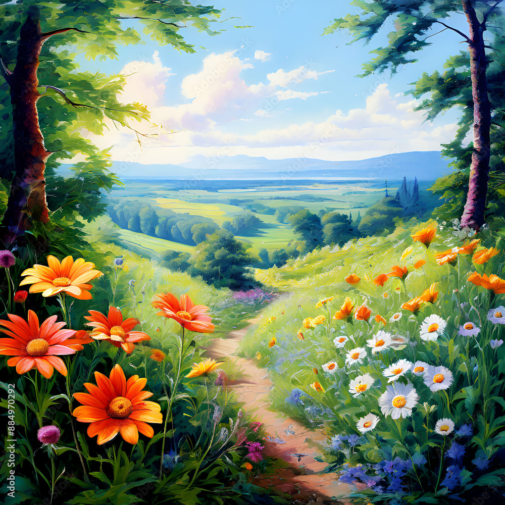 landscape with flowers