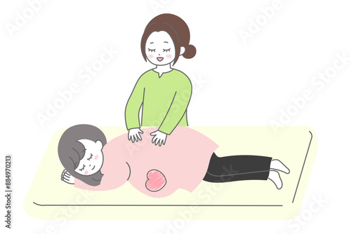 マタニティーマッサージの施術を受ける女性のイラスト