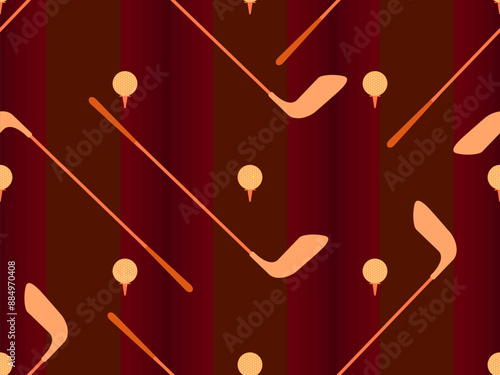 Seamless pattern with golf clubs and balls. Golf putter and a golf ball in a minimalist style. Design for typography, banners and posters, promotional items. Vector illustration
