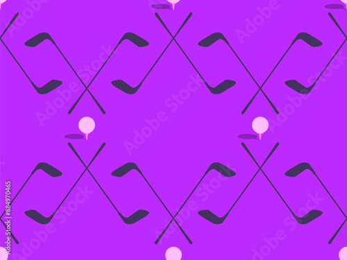 Seamless pattern with golf clubs and balls. Golf putter and a golf ball in a minimalist style. Design for typography, banners and posters, promotional items. Vector illustration