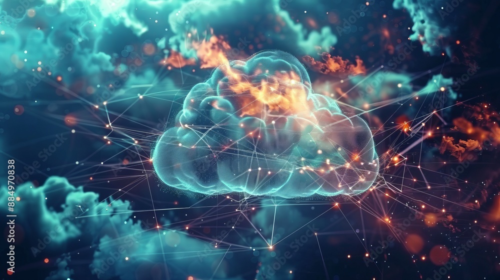 Cloud computing data transfer with futuristic digital technology concept: high-speed big data transmission over the internet, depicting advanced network infrastructure and innovative it solutions for Cloud computing data transfer with futuristic digital technology concept: high-speed big data transmission over the internet, depicting advanced network infrastructure and innovative it solutions for