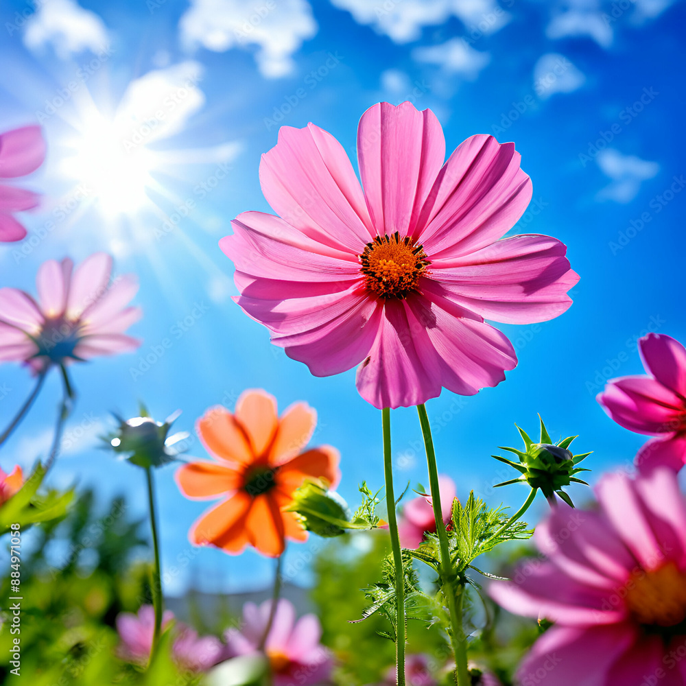 pink daisies against sky