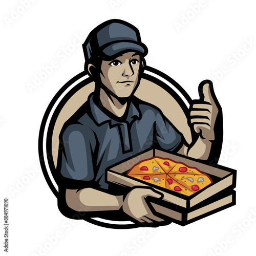 pizza delivery courier cartoon mascot logo