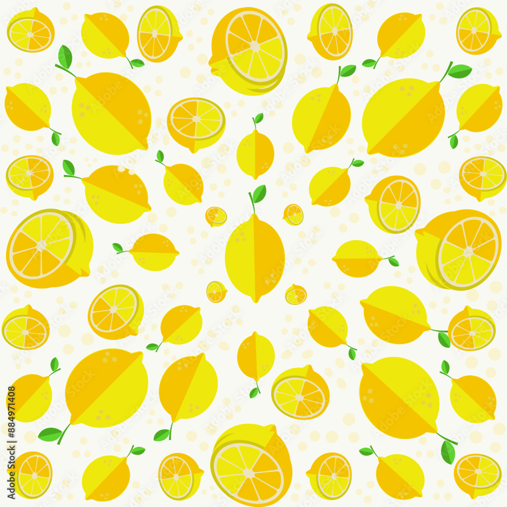 Cute Vector Lemon Hand drawn seamless patterns set. Cartoon summer fruit slice, fresh green leaves, yellow lemons background. Lemonade print repeat texture for wallpaper, fabric design, paper, textile Cute Vector Lemon Hand drawn seamless patterns set. Cartoon summer fruit slice, fresh green leaves, yellow lemons background. Lemonade print repeat texture for wallpaper, fabric design, paper, textile