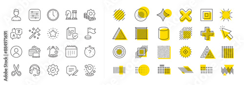 Language translate, Chess strategy and Notice alert set. Design shape elements. Business line icons. Profile headshot, location place and annual calendar line icons. Vector