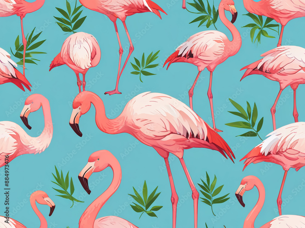 Obraz premium Phoenicopterus roseus pink flamingo. AI generated