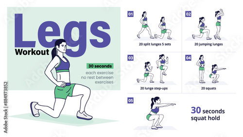 High Volume Leg Workout Complete Step-by-Step Guide for a Home Workout-Vector Design