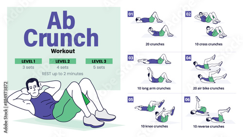 Ab Crunch Workout Complete Step-by-Step Guide for a Home Workout-Vector Design