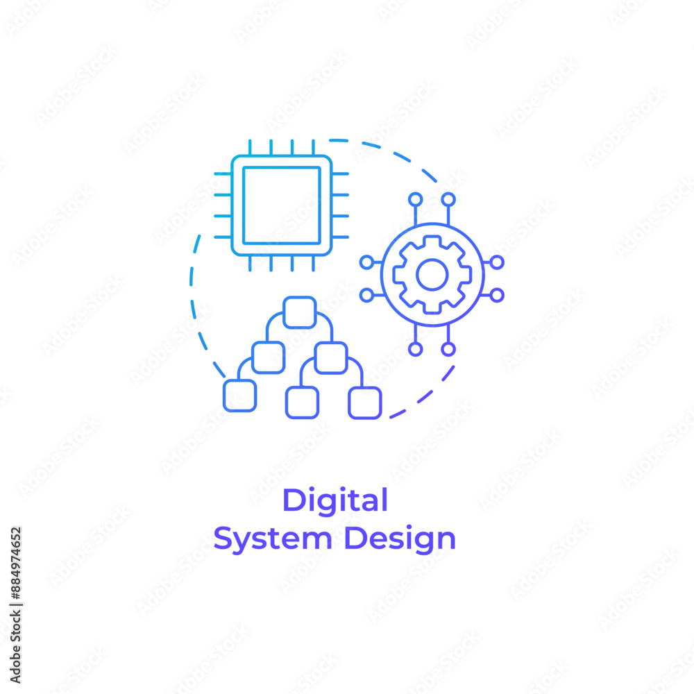 Digital system design blue gradient concept icon. Computer engineering and development. System components. Round shape line illustration. Abstract idea. Graphic design. Easy to use in article Digital system design blue gradient concept icon. Computer engineering and development. System components. Round shape line illustration. Abstract idea. Graphic design. Easy to use in article