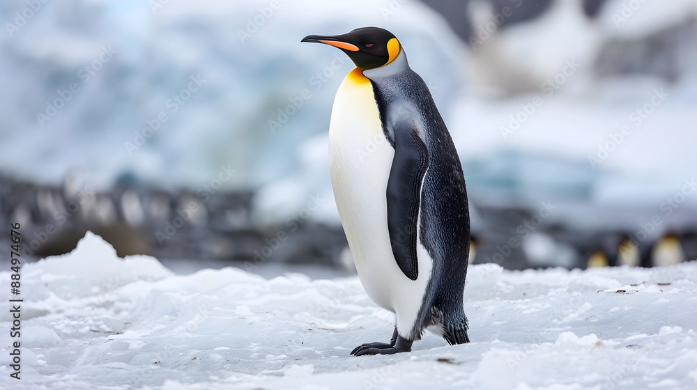 Obraz premium Magnificent Adult Penguin Standing Proudly on Icy Shoreline in Natural Surroundings