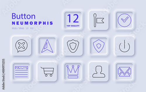 Button set icon. Flag, clock, shield, cart, crown, user, email, navigation, cancel, power, secure, shopping.