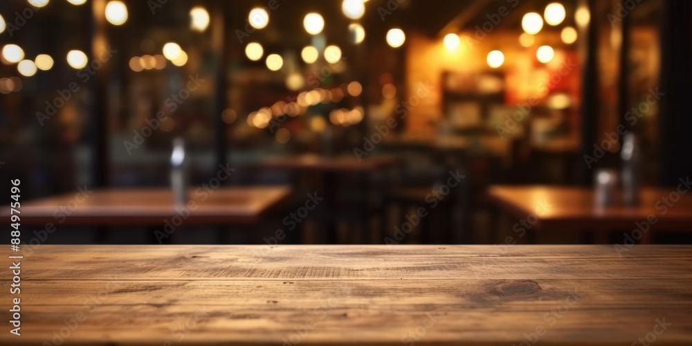 Wooden Tabletop with Blurred Cafe Background Wooden Tabletop with Blurred Cafe Background