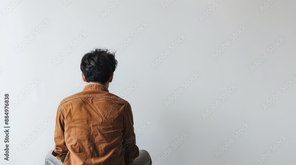 Obraz premium A person feeling nostalgic at a family reunion, isolated on a white background, copy space, concept of memories and connection
