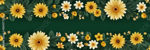 mini yellow flowers theme border and green background website banner	