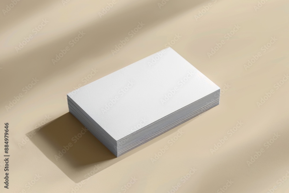 Simple stack of white business cards on beige background captured Simple stack of white business cards on beige background captured