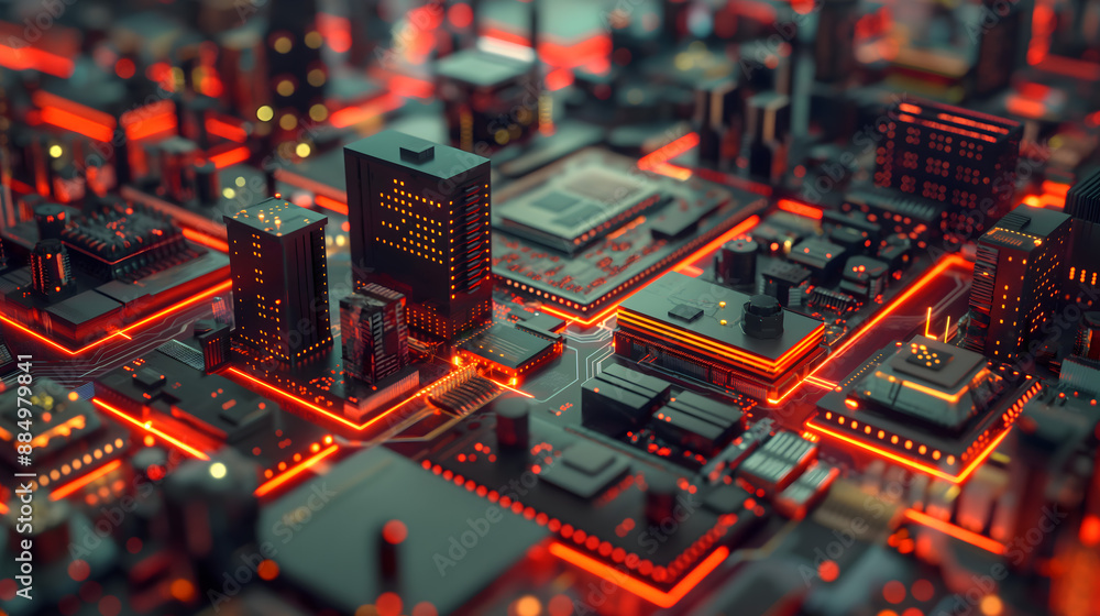 a computer motherboard where circuits are streets and chips are buildings on a beautiful desktop wallpaper a computer motherboard where circuits are streets and chips are buildings on a beautiful desktop wallpaper