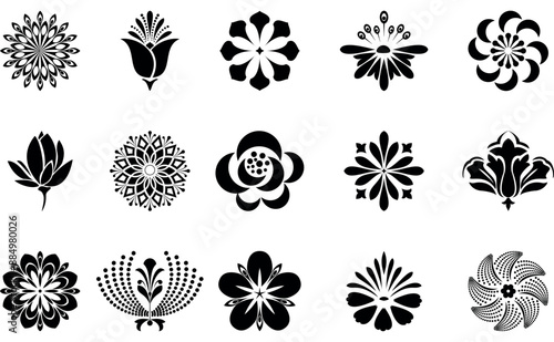 Flowers icon set. Flowers isolated on transparent background. Flowers in modern simple. Cute round flower plant nature collection. Vector illustrator