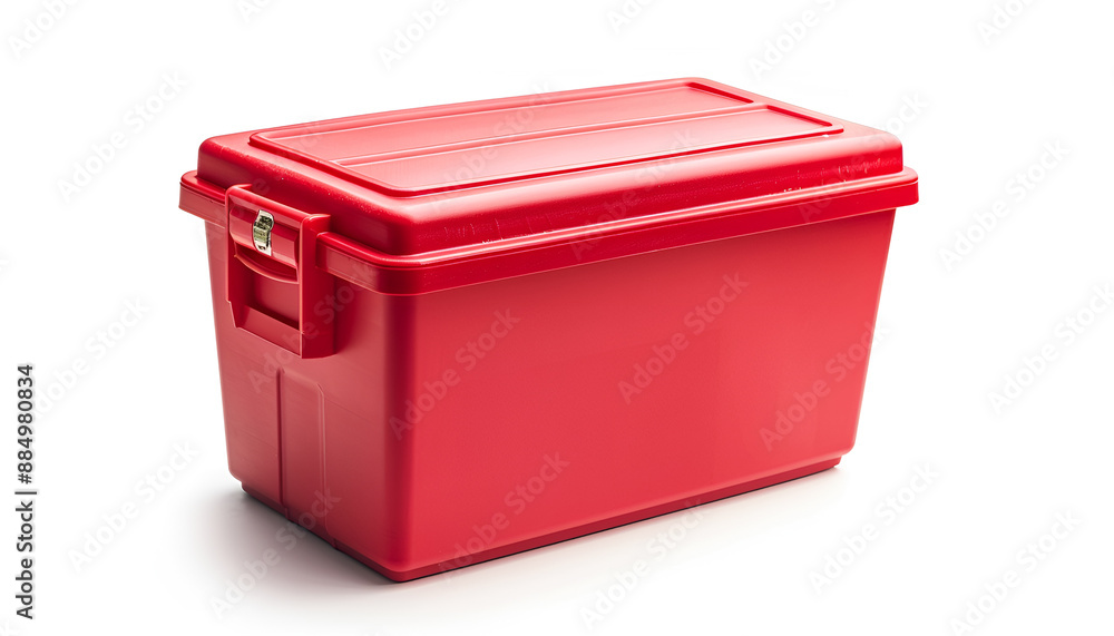 Red plastic cool box isolated on white Red plastic cool box isolated on white