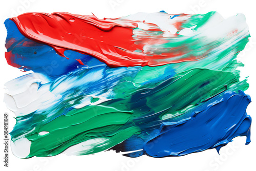 Colorful stripes of blue, red, and green acrylic paint brush strokes, PNG format with transparent background for artistic and creative design projects