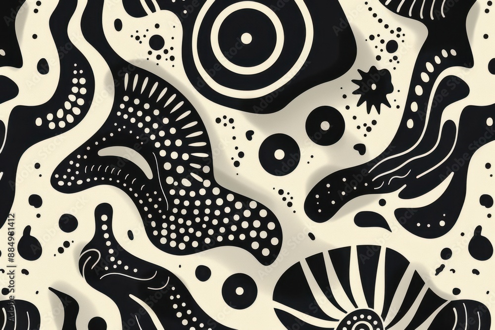 Fototapeta premium Black and white abstract organic shapes creating a unique pattern.
