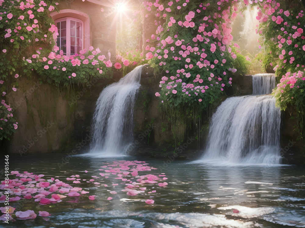 waterfall in the park,Ai generated waterfall in the park,Ai generated