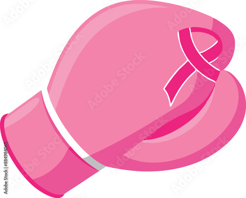 Pink boxing glove with a breast cancer awareness ribbon symbolizing the fight against breast cancer
