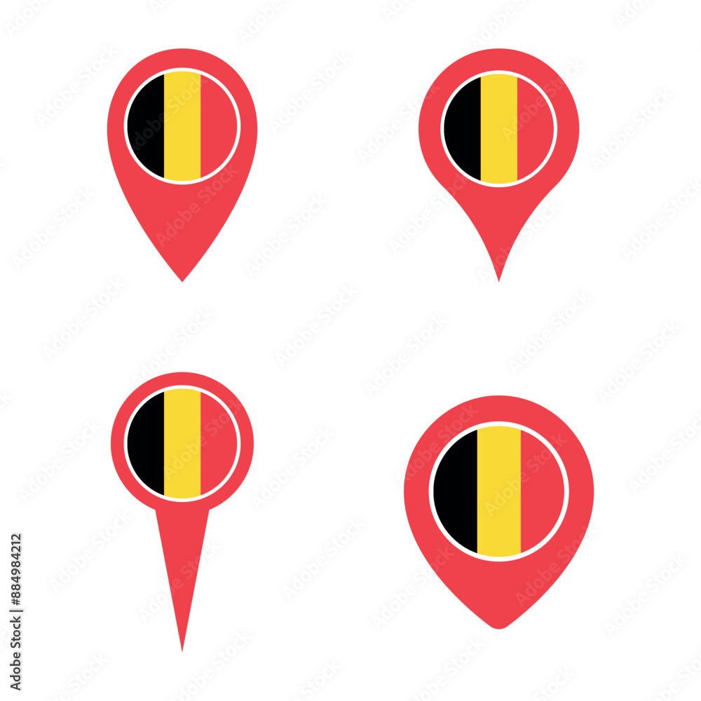 Belgium map pointer icons set, belgian flag symbol Belgium map pointer icons set, belgian flag symbol