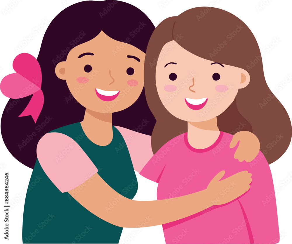 Group of women embracing to show support for breast cancer awareness Group of women embracing to show support for breast cancer awareness