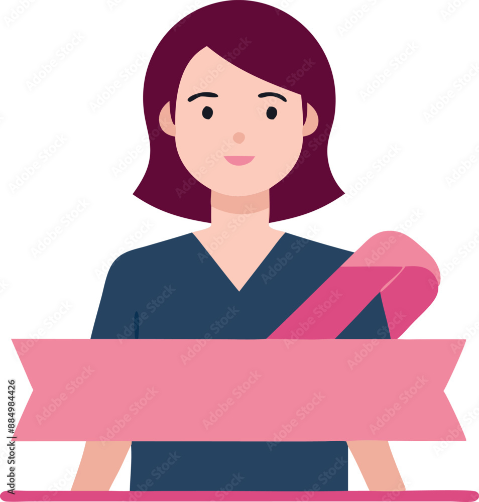 Woman holding a pink ribbon supporting breast cancer awareness on a white background Woman holding a pink ribbon supporting breast cancer awareness on a white background