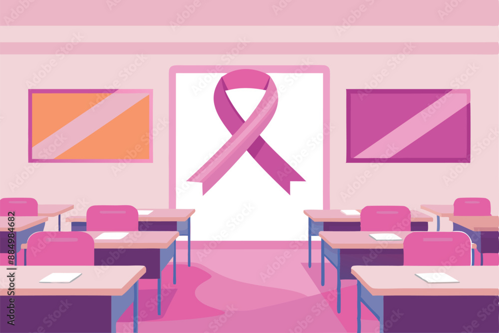 School classroom decorated with a pink ribbon for breast cancer awareness School classroom decorated with a pink ribbon for breast cancer awareness