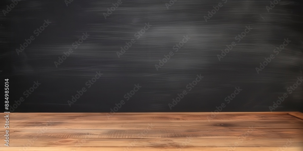 Wooden Table with Black Chalkboard Background Wooden Table with Black Chalkboard Background