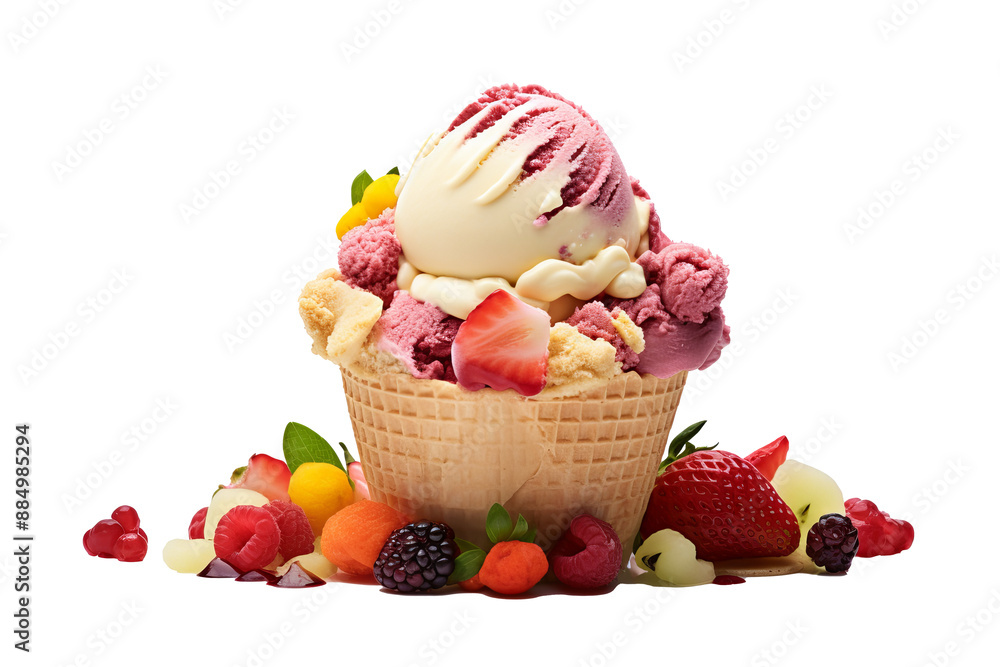Tutti frutti ice cream PNG with transparent background, colorful frozen dessert illustration, bright fruity ice cream scoop with mixed fruit toppings, perfect for food and dessert design projects, hig Tutti frutti ice cream PNG with transparent background, colorful frozen dessert illustration, bright fruity ice cream scoop with mixed fruit toppings, perfect for food and dessert design projects, hig