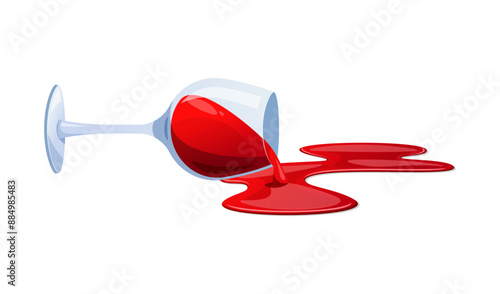 Spilled glass of red wine vector isolated on white background.