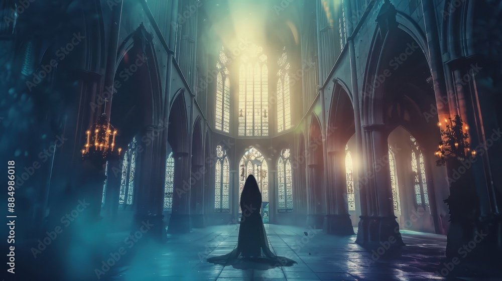 Obraz premium Silhouette of beautiful nun with long hair