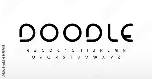 Modern minimalist alphabet, clean rounded line typeface for sleek unique headlin, refined futuristic logo, bauhaus script, softed typographic design, stylish clear contemporary type. Vector typeset