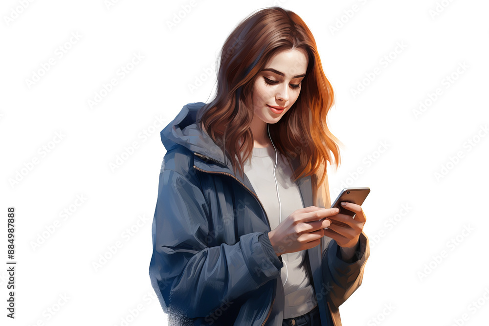 Woman holding smartphone using internet and social media, isolated on transparent background for digital communication and technology concepts Woman holding smartphone using internet and social media, isolated on transparent background for digital communication and technology concepts