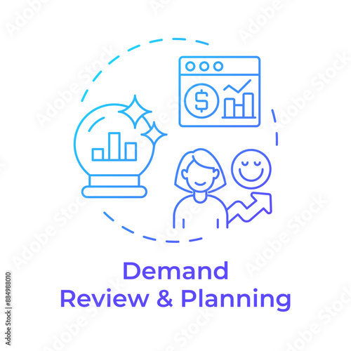 Demand review and planning blue gradient concept icon. Data analytics. Sales forecasting. Cycle of sop process. Round shape line illustration. Abstract idea. Graphic design. Easy to use article