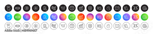 Graph chart, Copyright and Medical mask line icons. Round icon gradient buttons. Pack of Eye detect, Question mark, Stress icon. World vaccination, Networking, 5g wifi pictogram. Vector