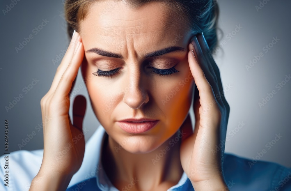 beautiful woman has headache. Portrait of lady having a migraine. beautiful woman has headache. Portrait of lady having a migraine.